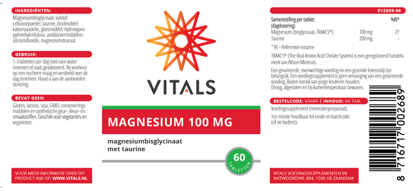 120 tabletten Magnesium(bisglycinaat) 100 mg
